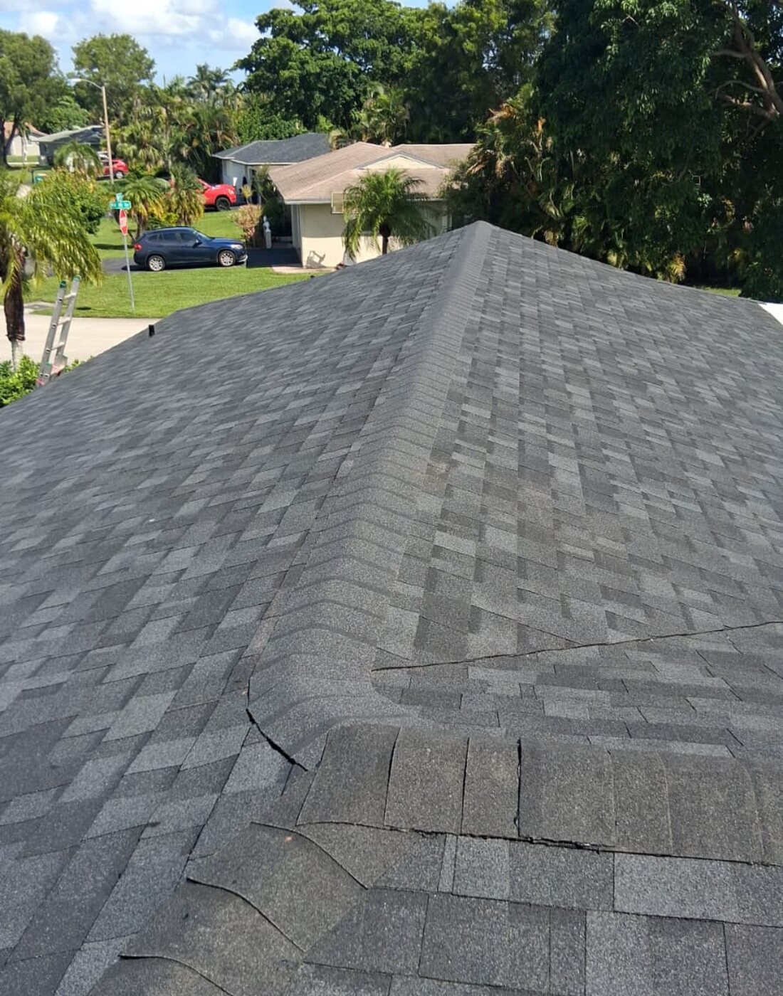 Close view of a completed architectural shingle roof